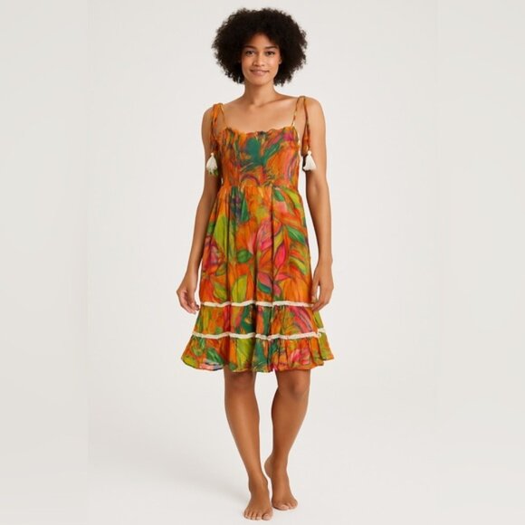 True Destination Boho Tropical Tassel Strap Dress – Size M - Picture 1 of 9